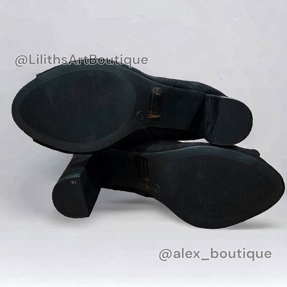 Fashion Nova Black Suede Peep Toe Ankle Block Heel Booties(F007)Size 10 - Picture 9 of 12